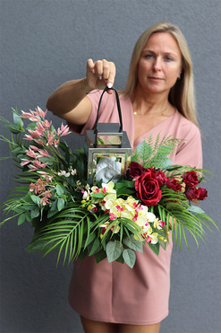 Angelo Garden Bordo Silver, lampion nagrobny z kwiatami, wys.42cm 