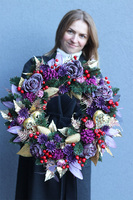 Fioletowa Zima, świąteczny wianek na drzwi, śr.46cm