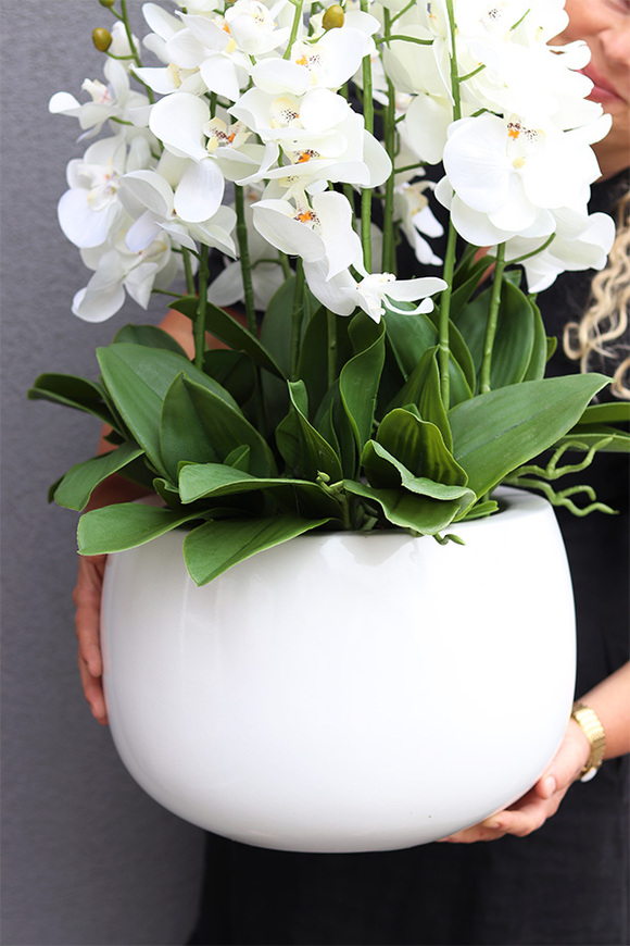 Basiliana Blanca Fiberglass, sztuczny storczyk w białej donicy