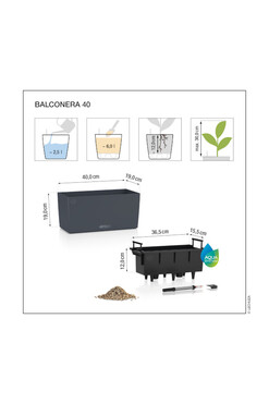 Balconera Cottage, plastikowa donica z nawadnianiem, granit, dł.40cm