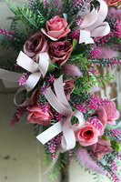 dekoracyjny wianek z różowymi kwiatami, Violetta, rozp.35cm