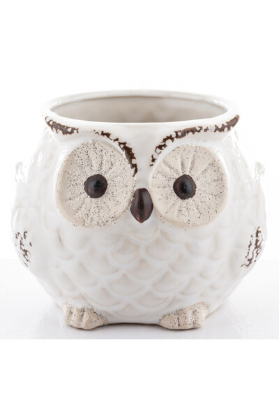 Cottage Owl, osłonka na kwiaty, biała