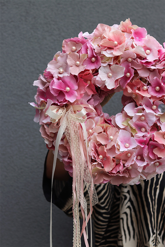 Różowa Mgła, wianek z hortensji