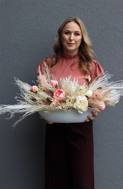 OD RĘKI Boho Grenatia Laos, kompozycja kwiatowa na stół z suszem, wym.40x82cm