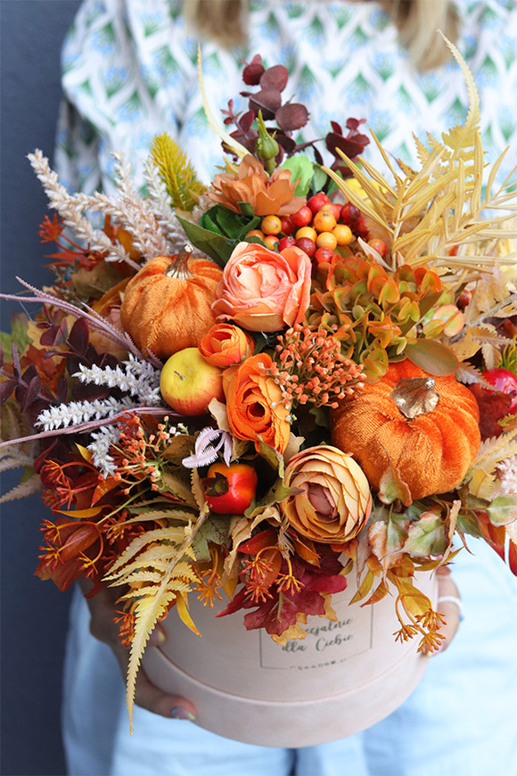  Prefunia Autumn, welurowy flowerbox jesienny, wym.34x34cm