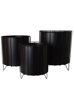 Black Stripes, metalowa osłonka w stojaku kwietnik, kpl.3szt