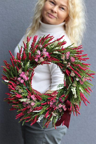 Dekoratornia 3, jesienny wianek z wiśniowymi wrzosami