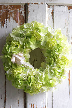 Greenua, wianek z zielonych hortensji na drzwi, śr.40cm