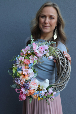 asymetryczny wianek z ptaszkiem, Bird Spring, śr.37cm  