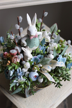 dekoracja wielkanocna w szufladzie, Zajączek Blue Boy, wym.30x33cm  