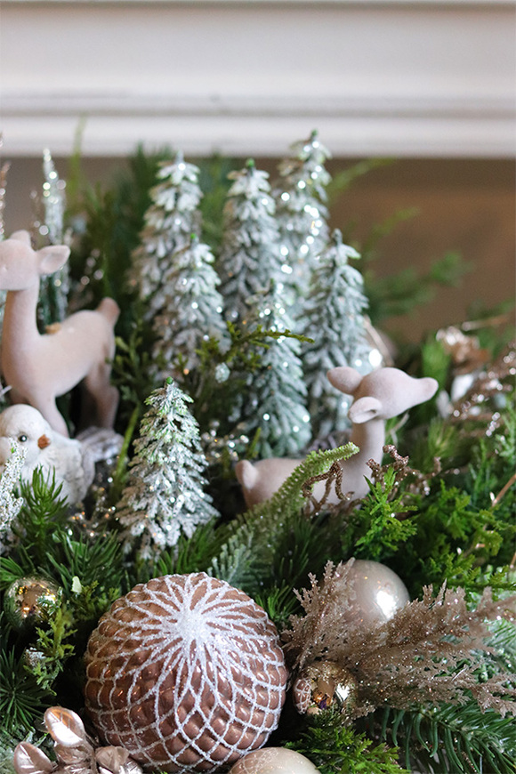 Leśna Kraina LED, świąteczny stroik w szklanej misie