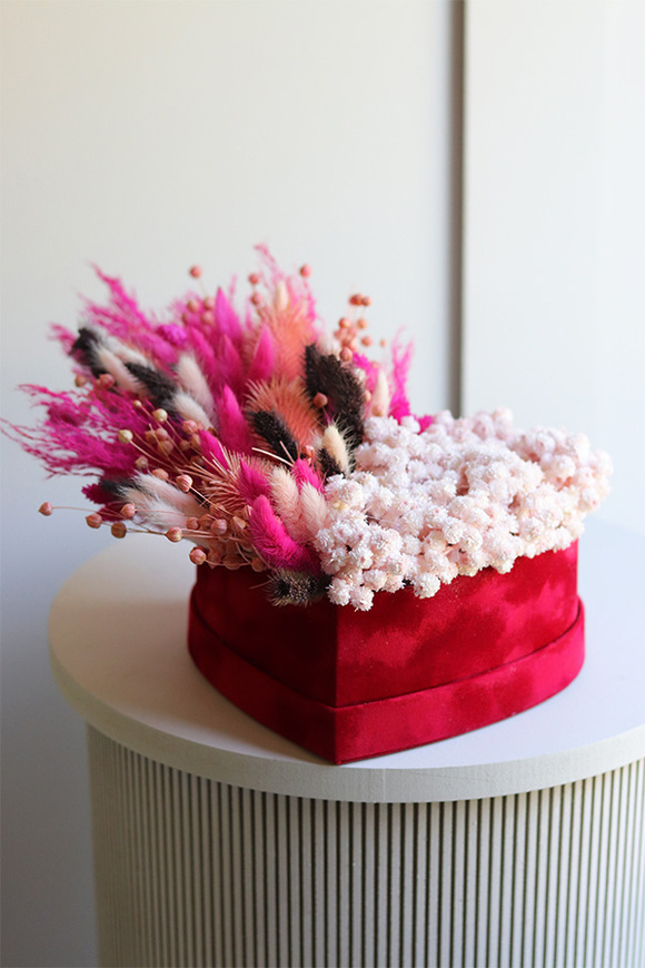 Lady Pink, flowerbox serce z suszem