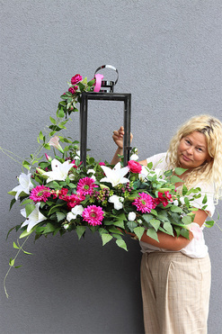 Angelo Garden Fiolet 3, dekoracja nagrobna z grafitowym lampionem, wys.80cm