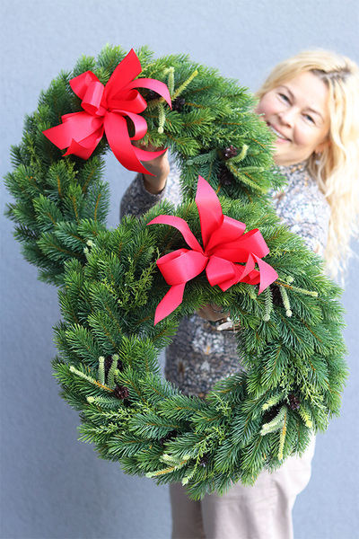 Natural Christmas, iglasty wianek z kokardą, śr.48cm