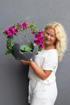 Fuksja Volcan, sztuczny storczyk w nieforemnej misie, wys.41cm