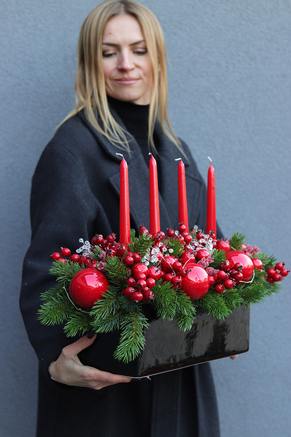 Karminovy Adwent, stroik świąteczny LED