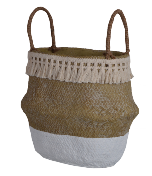 Boho White, kosz / osłonka na donicę, ceramiczna, biel, wym.23.5x16x19cm