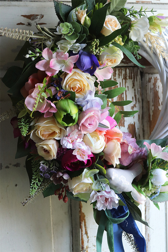 asymetryczny wianek z ptaszkiem, Helisti, śr.32cm  