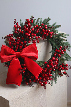 OD RĘKI Luna Deco, asymetryczny wianek na drzwi z kokardą, śr.42cm