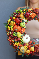 Jesień w Pełni Orange, asymetryczny jesienny wianek, rozp.40cm