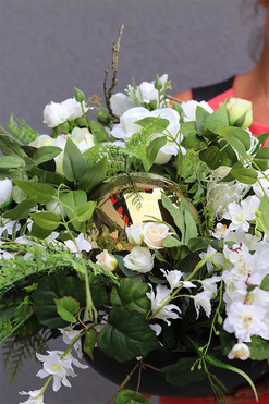 Memorandum, wiązanka nagrobna ze złotą kulą, dł.113cm 