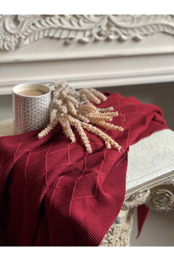 Knitted Vine, mięciutki koc / pled akrylowy, bordowy