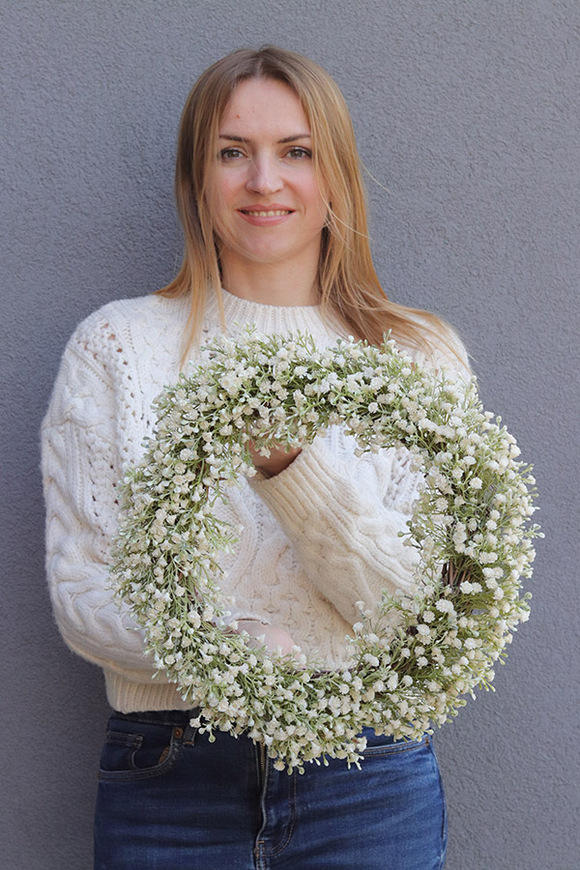 Gipsówka, wiosenny wianek z kaszki