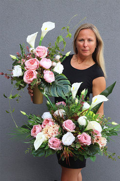 bukiet nagrobny we wkładzie, Pink Resiano, wym.70cm
