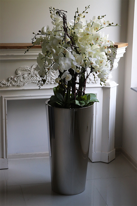 Silverio 2, elegancki storczyk podłogowy w srebrnej donicy