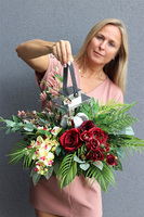 Angelo Garden Bordo Silver, lampion nagrobny z kwiatami, wys.42cm 