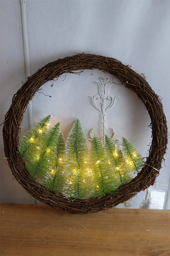 OD RĘKI Las LED, świąteczny wianek na drzwi, śr.49cm