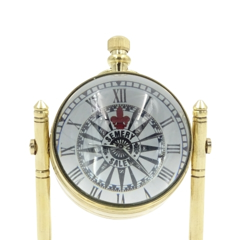 Salem, mosiężny zegar gabinetowy z różą wiatrów