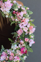 Różowa Poświata 2, kwiatowy wianek na drzwi, śr. 60cm