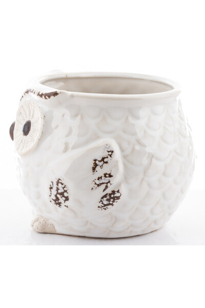 Cottage Owl, osłonka na kwiaty, biała