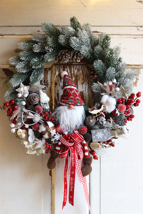 Święty Mikołaj, bożonarodzeniowy wianek na drzwi