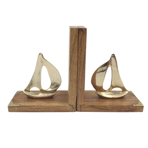 Bookend Yacht, dwie podpórki książek - mosiężne jachty, wym.17.5x14x8.5