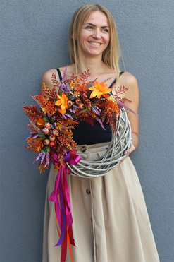 Ambre, asymetryczny jesienny wianek, śr.40cm