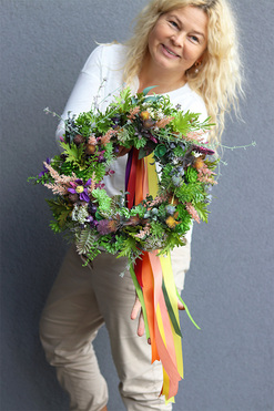 Green Love 2, barwny wianek na drzwi z sukulentami, śr.37cm