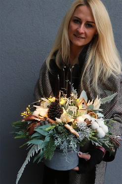 Industrial Family LED, świąteczny stroik w metalowej osłonce, wys.41cm