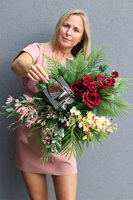 Angelo Garden Bordo Silver, lampion nagrobny z kwiatami, wys.42cm 