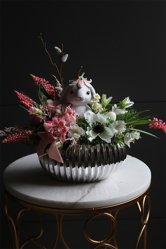 Srebrna Sielanka Sweetie Bunny, stroik wielkanocny w naczyniu