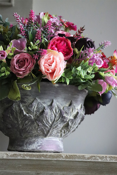 Fiolettista, dekoracja kwiatowa w ceramicznej misie, wym.28x30cm 