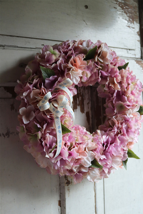 Pink Tegra, różowy wianek z hortensji, śr.40cm