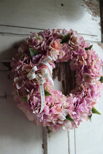 Pink Tegra, różowy wianek z hortensji, śr.40cm