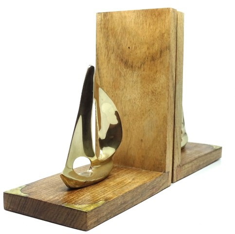 Bookend Yacht, dwie podpórki książek - mosiężne jachty, wym.17.5x14x8.5