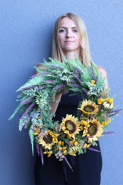 Sunflowers, asymetryczny jesienny wianek, śr.45cm