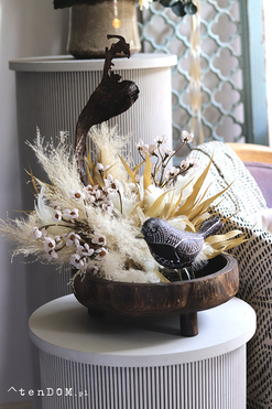 OD RĘKI Benicjana, boho wiosenny stroik z ptaszkiem, wys.46cm