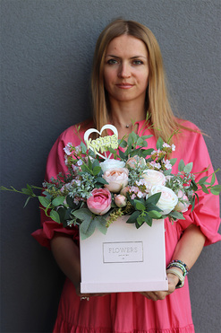 Cemina, kwadratowy flowerbox z życzeniami, wym.42cm