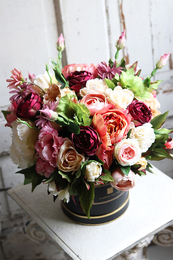 czarny flowerbox z różowymi kwiatami, Marzenna, wys.40cm