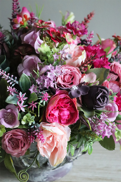 Fiolettista, dekoracja kwiatowa w ceramicznej misie, wym.28x30cm 